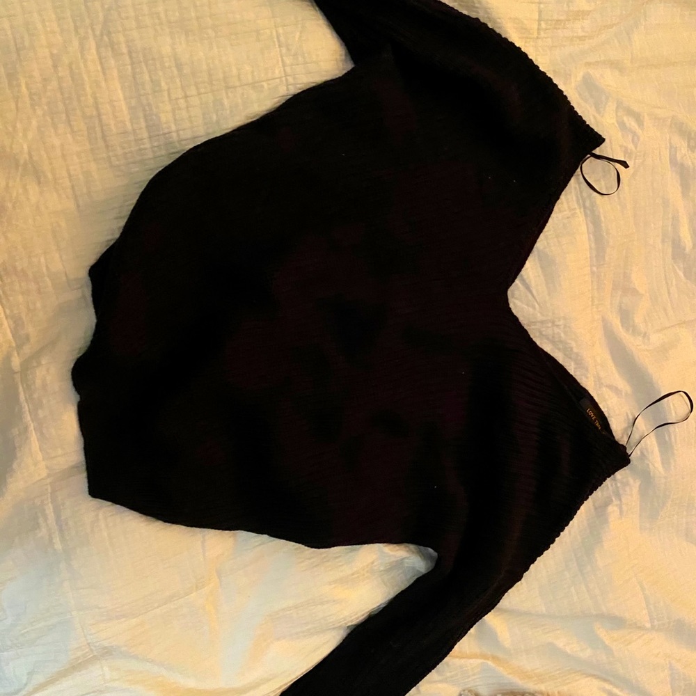 Black off the shoulder sweater with crossed back